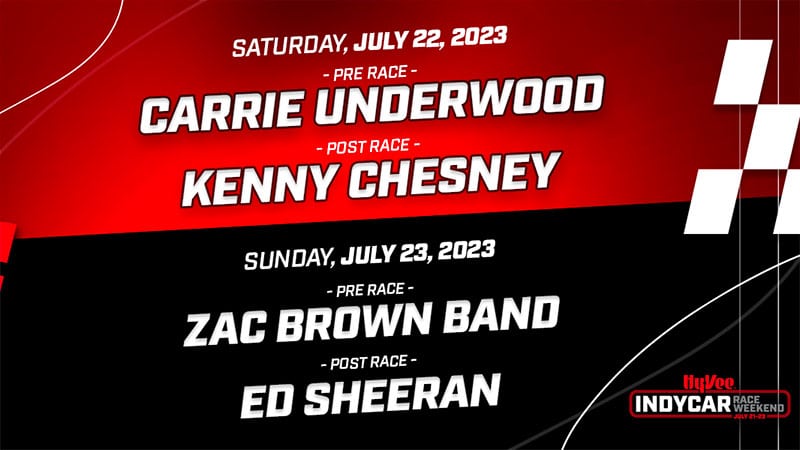 Kenny Chesney, Carrie Underwood among 2023 Hy-Vee IndyCar Race Weekend headliners