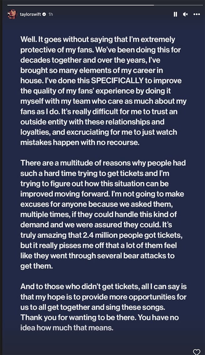 Taylor Swift speaks out against Ticketmaster