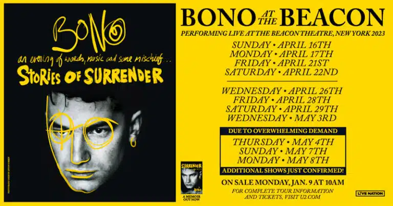 Bono adds more Stories of Surrender NYC dates