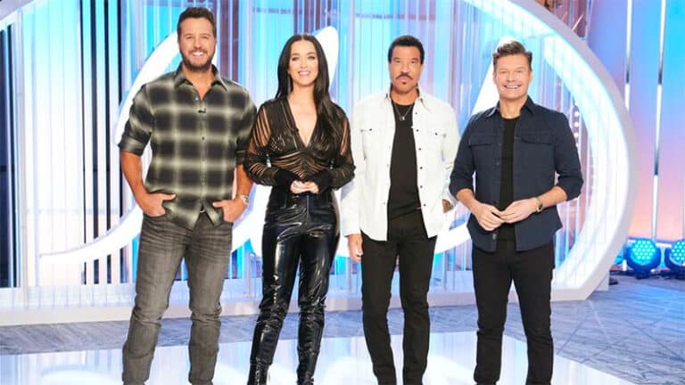 ABC’s “American Idol” stars Luke Bryan, Katy Perry, Lionel Richie, and Ryan Seacrest