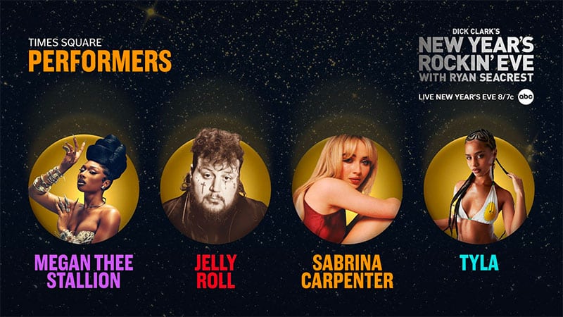 Jelly Roll, Megan Thee Stallion, Sabrina Carpenter lead ‘Dick Clark’s New Year’s Rockin’ Eve’ 2024 New York lineup