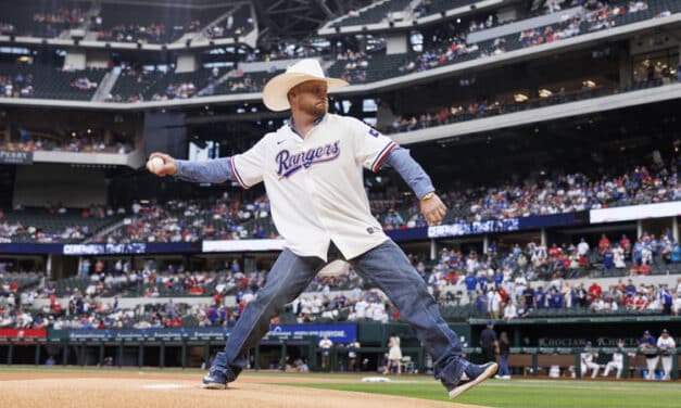 Cody Johnson throws out first pitch at Texas Rangers home game