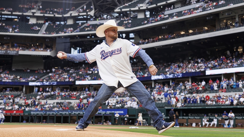 Cody Johnson throws out first pitch at Texas Rangers home game