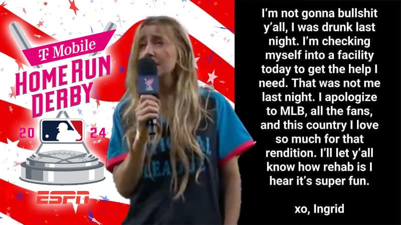 Ingrid Andress says she’s checking her into rehab after National Anthem performance