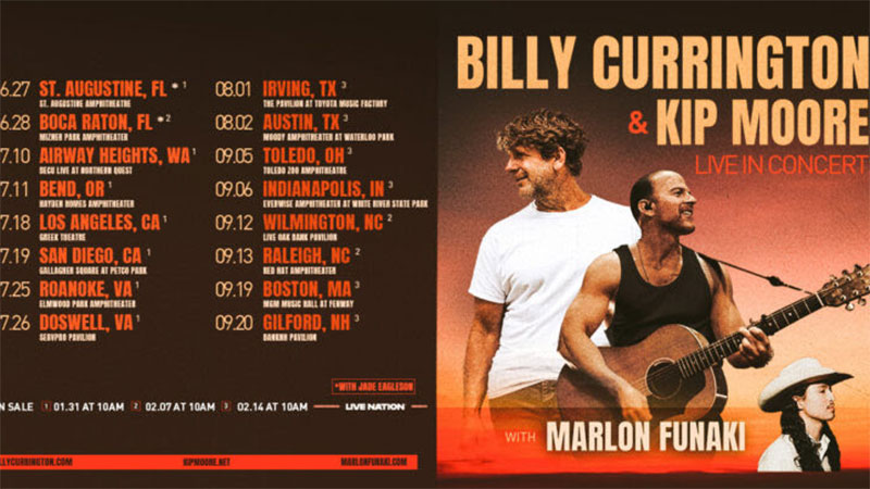 Billy Currington, Kip Moore announce 2025 tour dates