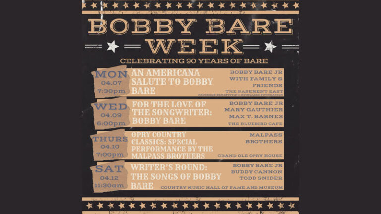 The City of Nashville to celebrate Bobby Bare’s 90th birthday
