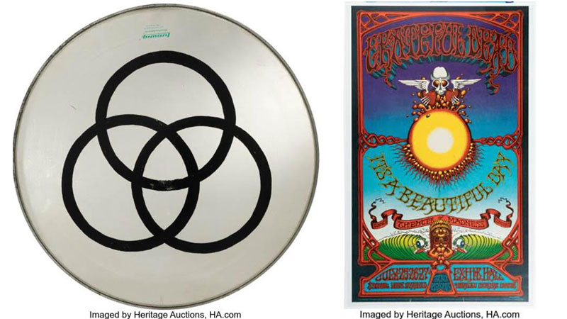 John Bonham stage-played drum head, Grateful Dead posters among Heritage Auctions sale