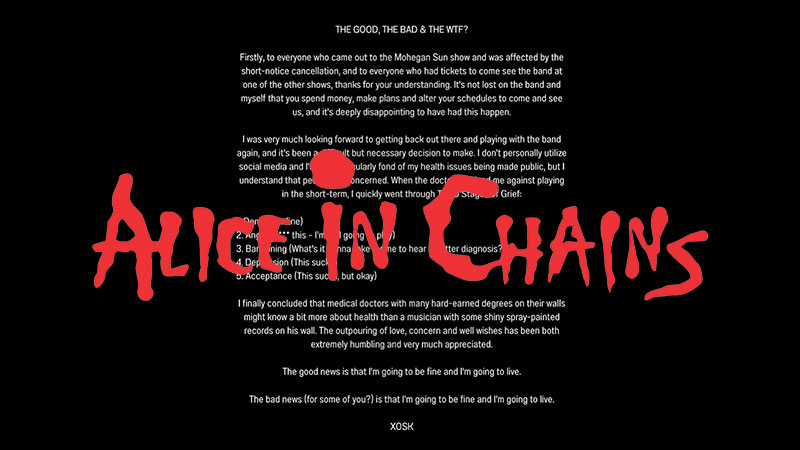 Alice in Chains drummer Sean Kinney offers health update