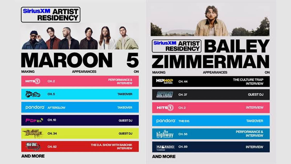 Bailey Zimmerman, Maroon 5 lead SiriusXM’s Artist Residency Initiative
